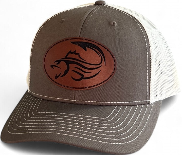 Olive Green/ Tan Leather Trucker Hat