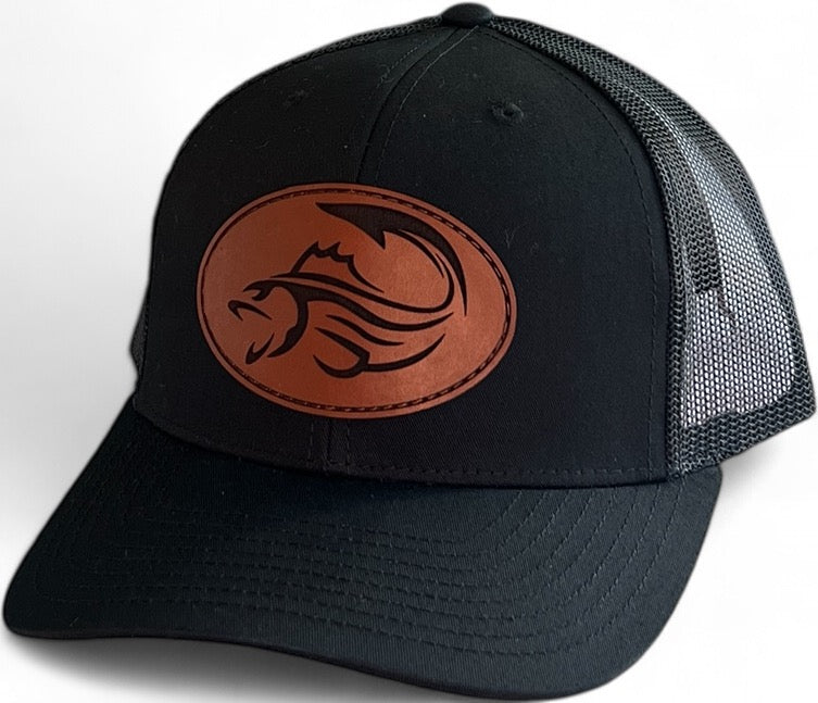 Brown Leather Fish Logo Trucker Hat