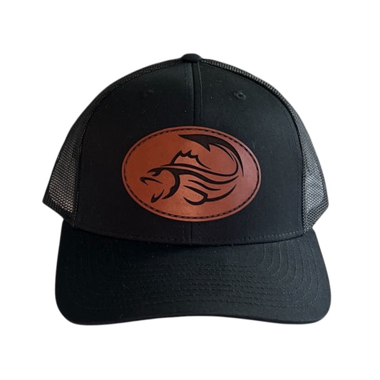 Brown Leather Fish Logo Trucker Hat