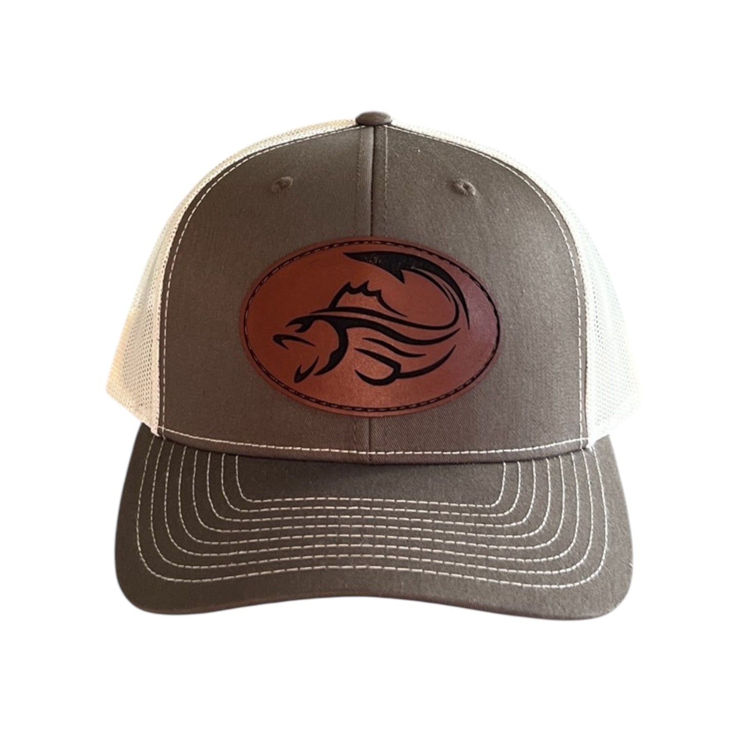 Olive Green/ Tan Leather Trucker Hat